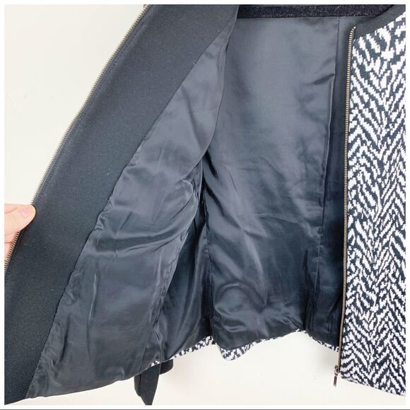 Talbots B/W Herringbone Zip Front Cropped‎ Jacket Black Sleeves Sz 8 - Picture 8 of 10